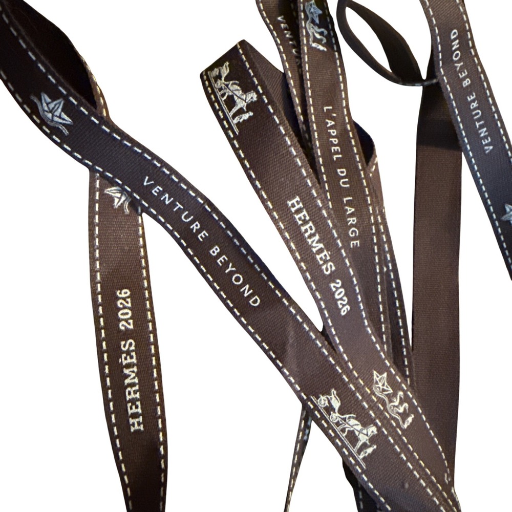 Authentic Hermes 2026 Packaging Ribbon Hermès Gift Ribbon Brown White 74"